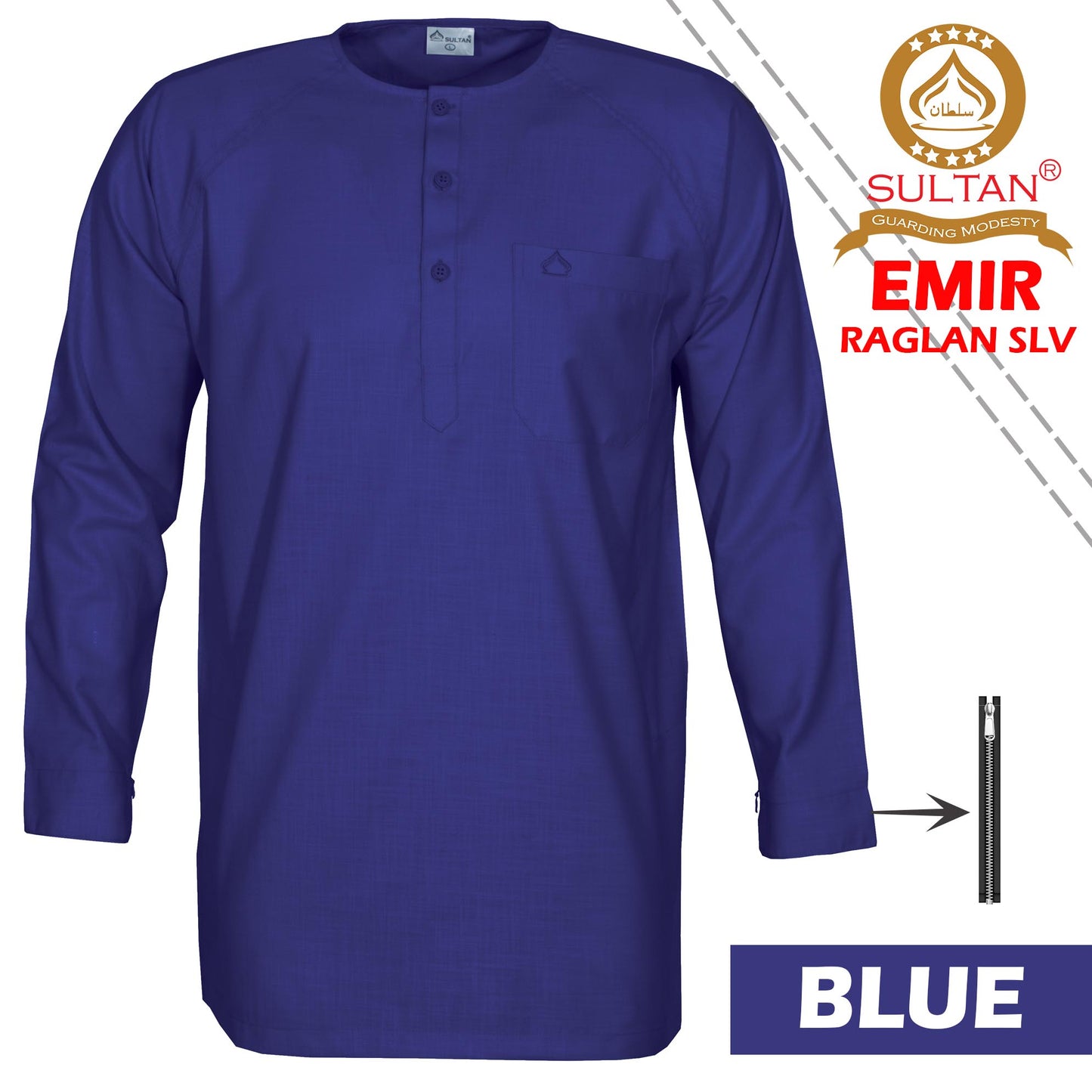 SULTAN KURTA - EMIR - RAGLAN SLEEVE - ROUND NECK - FULL SLEEVE WITH ZIP