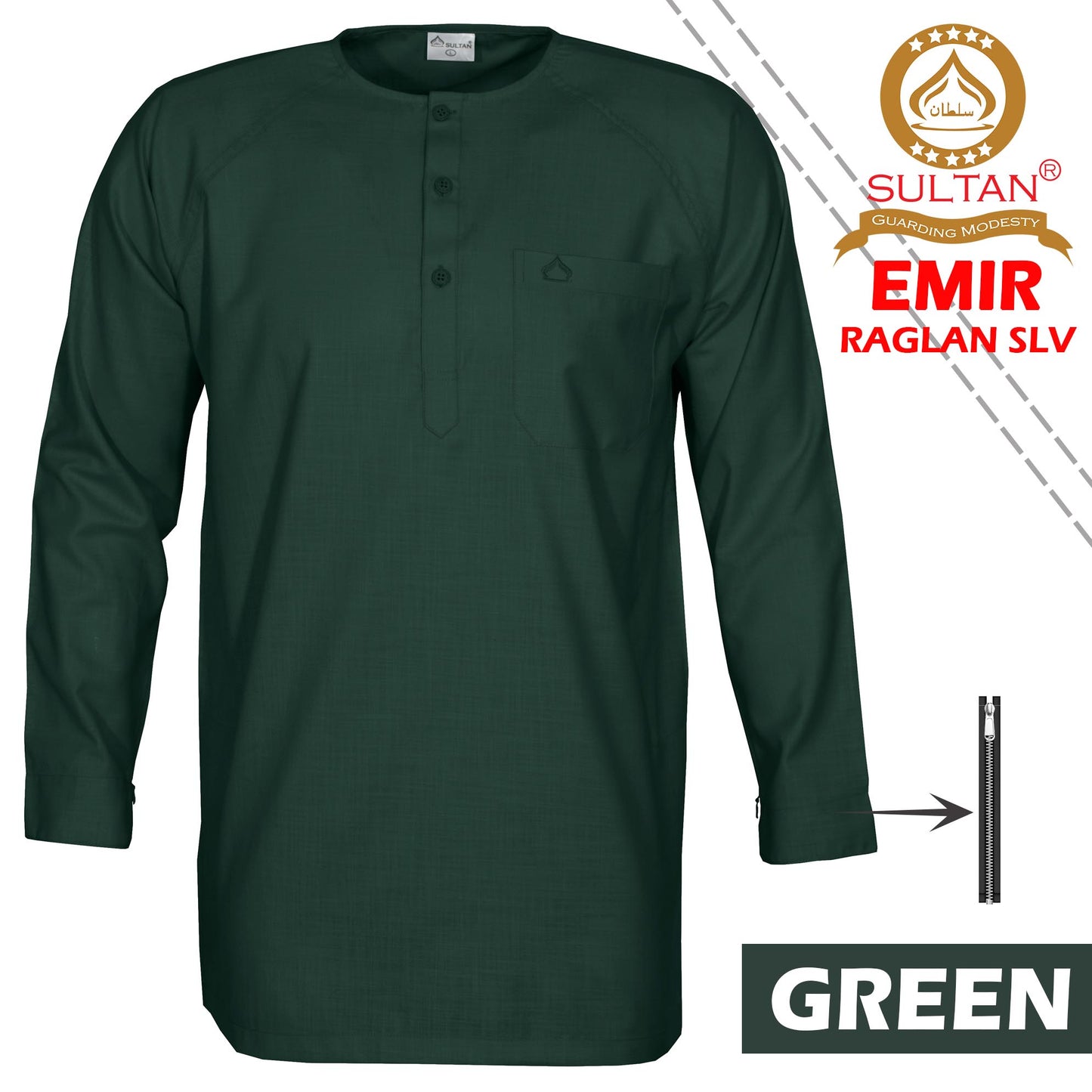 SULTAN KURTA - EMIR - RAGLAN SLEEVE - ROUND NECK - FULL SLEEVE WITH ZIP