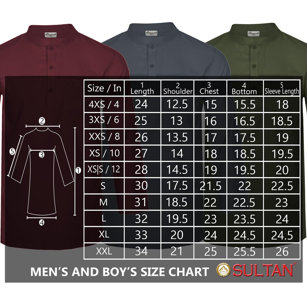 SULTAN KURTA - NABIL - MEN'S AND BOY'S - COLLAR - FULL SLEEVE WITH EMBROIDERY ON CHEST