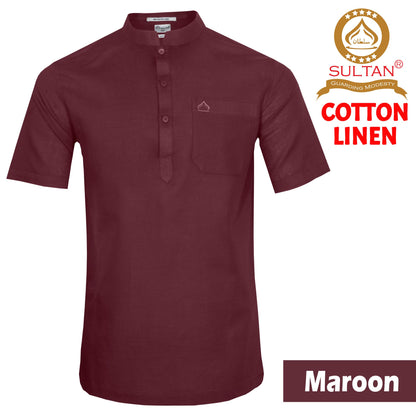 SULTAN KURTA-COTTON LINEN - SLIM FIT - COLLAR - HALF SLEEVE