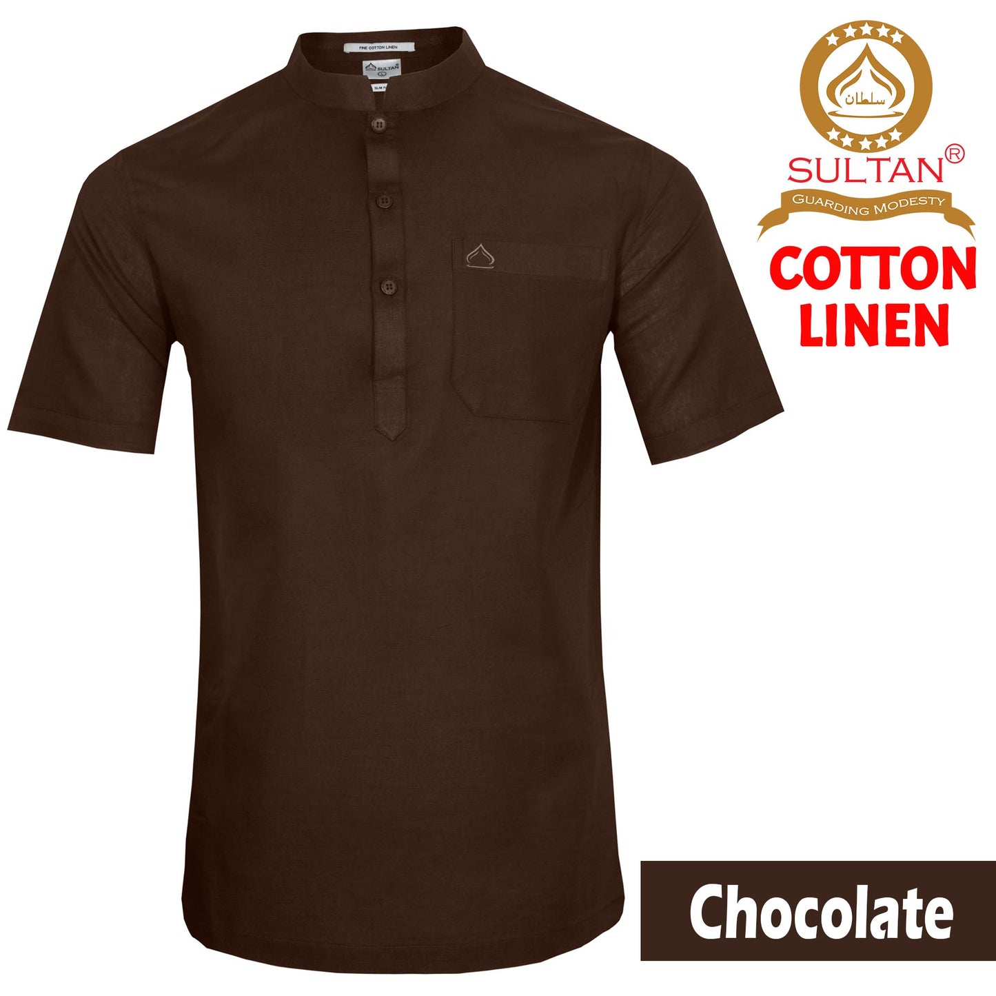 SULTAN KURTA-COTTON LINEN - SLIM FIT - COLLAR - HALF SLEEVE