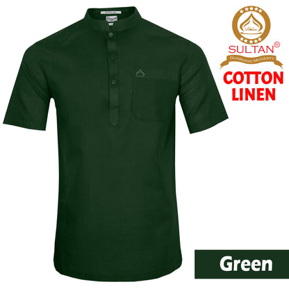 SULTAN KURTA-COTTON LINEN - SLIM FIT - COLLAR - HALF SLEEVE