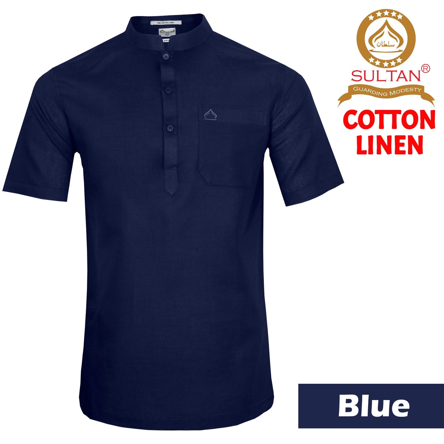 SULTAN KURTA-COTTON LINEN - SLIM FIT - COLLAR - HALF SLEEVE