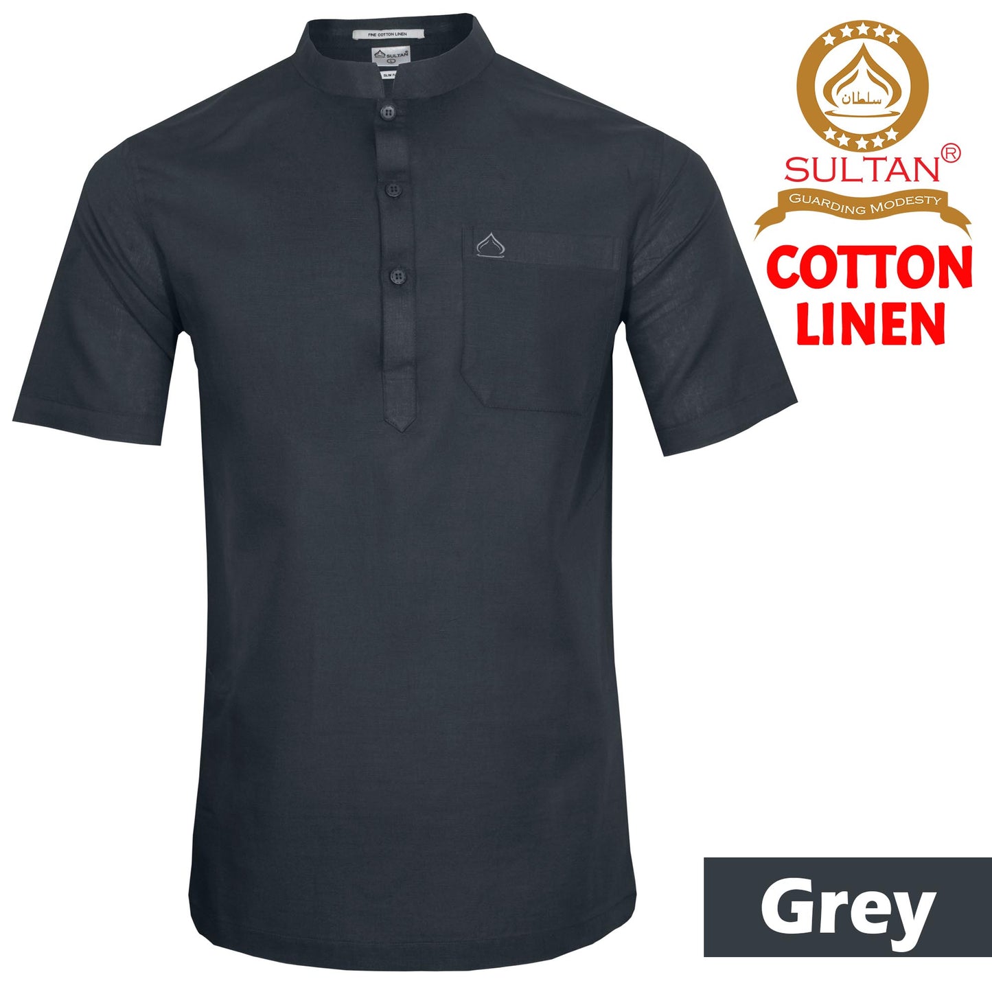 SULTAN KURTA-COTTON LINEN - SLIM FIT - COLLAR - HALF SLEEVE