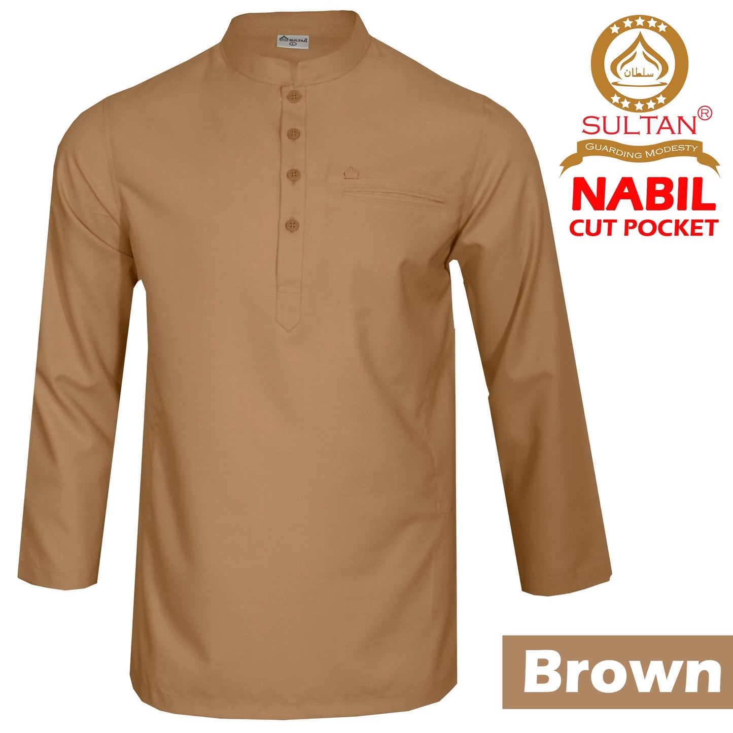 SULTAN KURTA-NABIL – MEN’S AND BOY'S - COLLAR - FULL SLEEVE WITH CUT POCKET AND THREE STITCHES