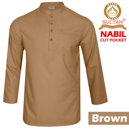 SULTAN KURTA-NABIL – MEN’S AND BOY'S - COLLAR - FULL SLEEVE WITH CUT POCKET AND THREE STITCHES