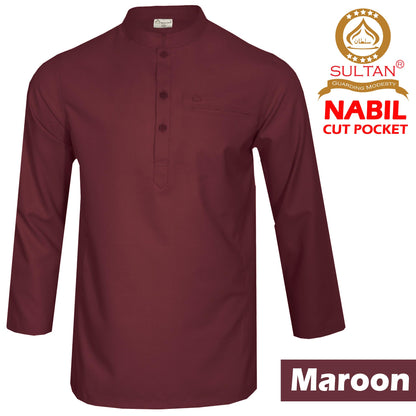 SULTAN KURTA-NABIL – MEN’S AND BOY'S - COLLAR - FULL SLEEVE WITH CUT POCKET AND THREE STITCHES