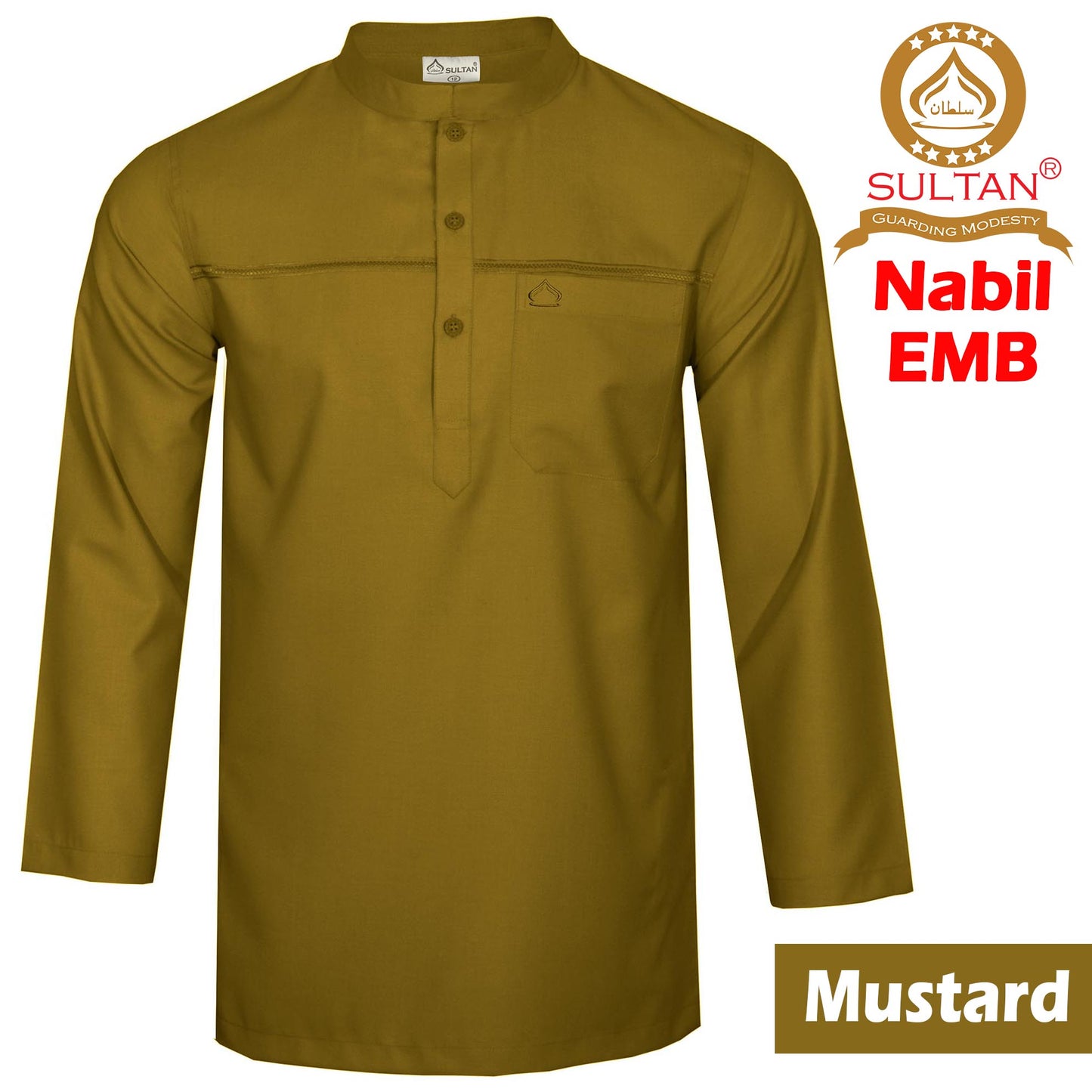 SULTAN KURTA - NABIL - MEN'S AND BOY'S - COLLAR - FULL SLEEVE WITH EMBROIDERY ON CHEST