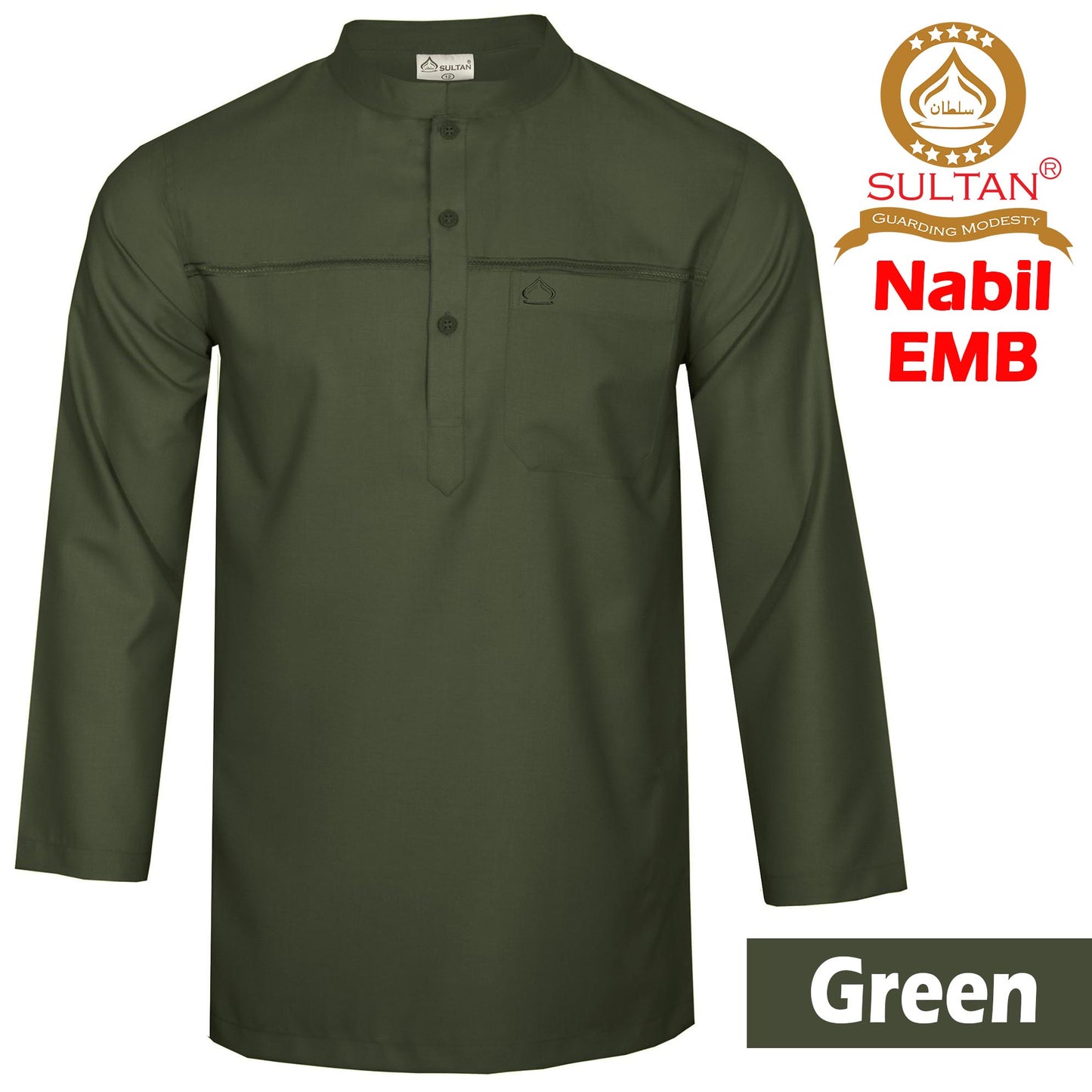 SULTAN KURTA - NABIL - MEN'S AND BOY'S - COLLAR - FULL SLEEVE WITH EMBROIDERY ON CHEST