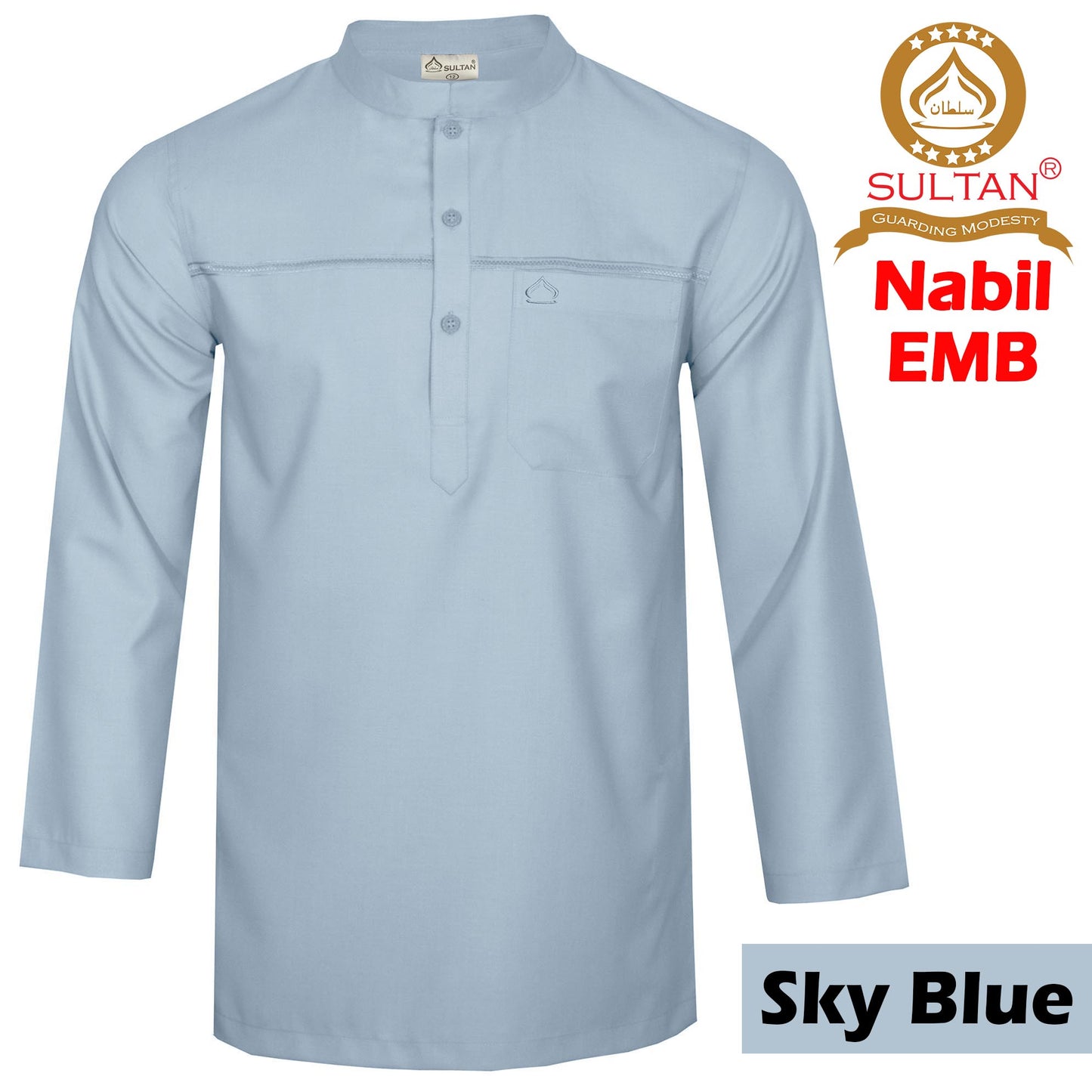 SULTAN KURTA - NABIL - MEN'S AND BOY'S - COLLAR - FULL SLEEVE WITH EMBROIDERY ON CHEST